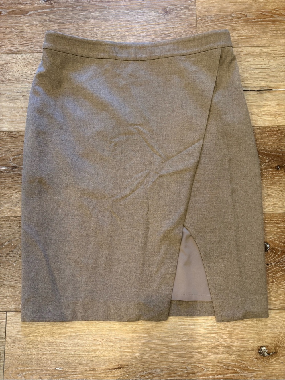 Lauren Ralph Lauren Taupe Wool Blend Wrap-Front Pencil Skirt-size 6